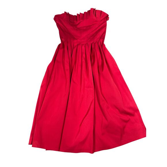 Antonio Melani Red Strapless Pleated Midi Dress Size 6 - Picture 4 of 7